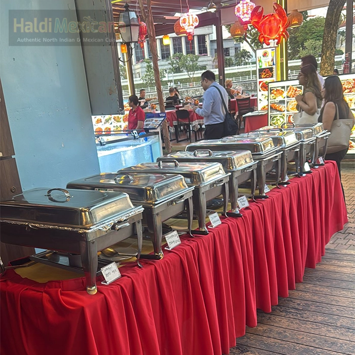 Private dining room setup for buffet catering singapore events at Haldi Mexicana